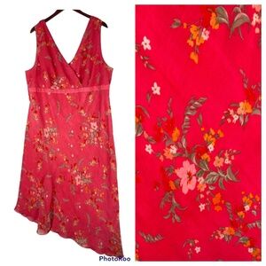 DBY Dress Sundress 18W 1X 2X Floral Coral Pink Slvlss Wedding Party